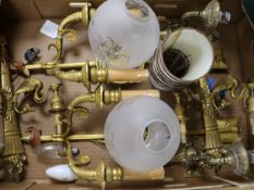 A pair of Empire style ormolu wall brackets and another pair of wall brackets 13in.