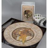 A Goebel Artis Orbis Mucha rectangular vase and plate, a Royal Worcester Dragon Sorrel Brown cake