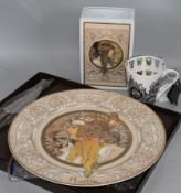 A Goebel Artis Orbis Mucha rectangular vase and plate, a Royal Worcester Dragon Sorrel Brown cake
