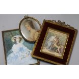 Three French portrait miniatures on ivory, c. 1900