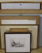 W D Fielding, a pencil and watercolour drawing and various prints of landmark buildings and four