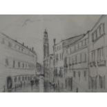 Cuthbert Bell, pencil, a Venetian canal, signed (?), 20 x 28cm