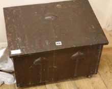An Arts & Crafts copper log box, W.57cm