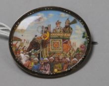 An Indian miniature painted brooch, early 20th century.