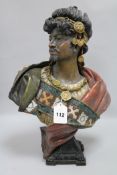 A 19th century polychrome painted terracotta bust of Othello, 17in.