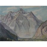 Eleanor Hughes RI (1882-1959), watercolour and pencil, Alpine view - Belledonne, Provenance: