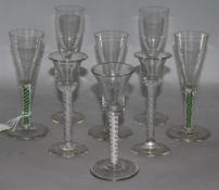 Eight assorted Georgian style twist stem glasses, largest 8in.