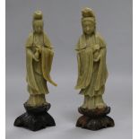 A pair of Chinese soapstone figures 20cm.