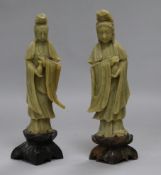 A pair of Chinese soapstone figures 20cm.