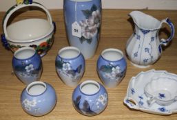 A collection of six assorted Royal Copenhagen butterfly pattern vases, largest 9in., a Golden Summer