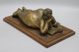 Jean Doyle. A bronze figure of a sunbather, 'Barbara', overall 14.75in.