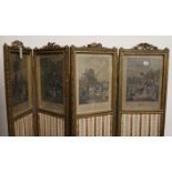 A Louis XVI style carved giltwood four fold screen, H.150cm