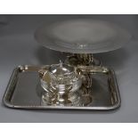 A Christofle tazza, 13.75in., a caviar bowl and a rectangular tray tazza 13.75in.