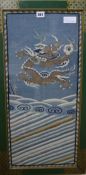 A Chinese kossu silk 'dragon' panel, 68 x 30cm