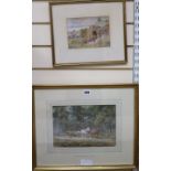 Walter Duncan, two watercolours, 'Howling Word' and 'Around the Campfire', both signed, 19 x 28cm