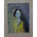 Adrian Jemna (b.1951) gouache, young girl, 1980, gouache, signed, 20 x 15cm