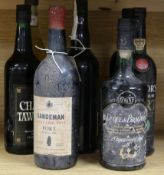 Seven bottles of vintage port, including Duque de Branganca 20 Yrs Old, Sandeman 1970, Dominic's