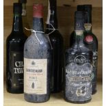 Seven bottles of vintage port, including Duque de Branganca 20 Yrs Old, Sandeman 1970, Dominic's