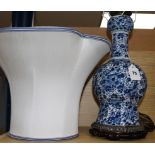 A Delft blue and white vase table lamp, 20in.