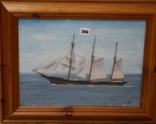 Three watercolour and gouache of sailing ships, 30 x 39cm