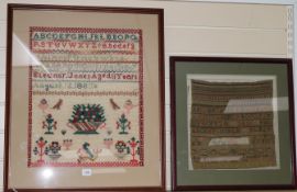 A Victorian wool sampler by Eleanor Jones, 1885 and two Georgian samplers by Ann Hewitt, 1788 and