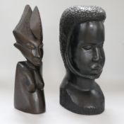 Two African ebony busts, 11.75in.