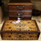A 19th century marquetry-inlaid rosewood writing slope and a Victorian walnut table cabinet fitted