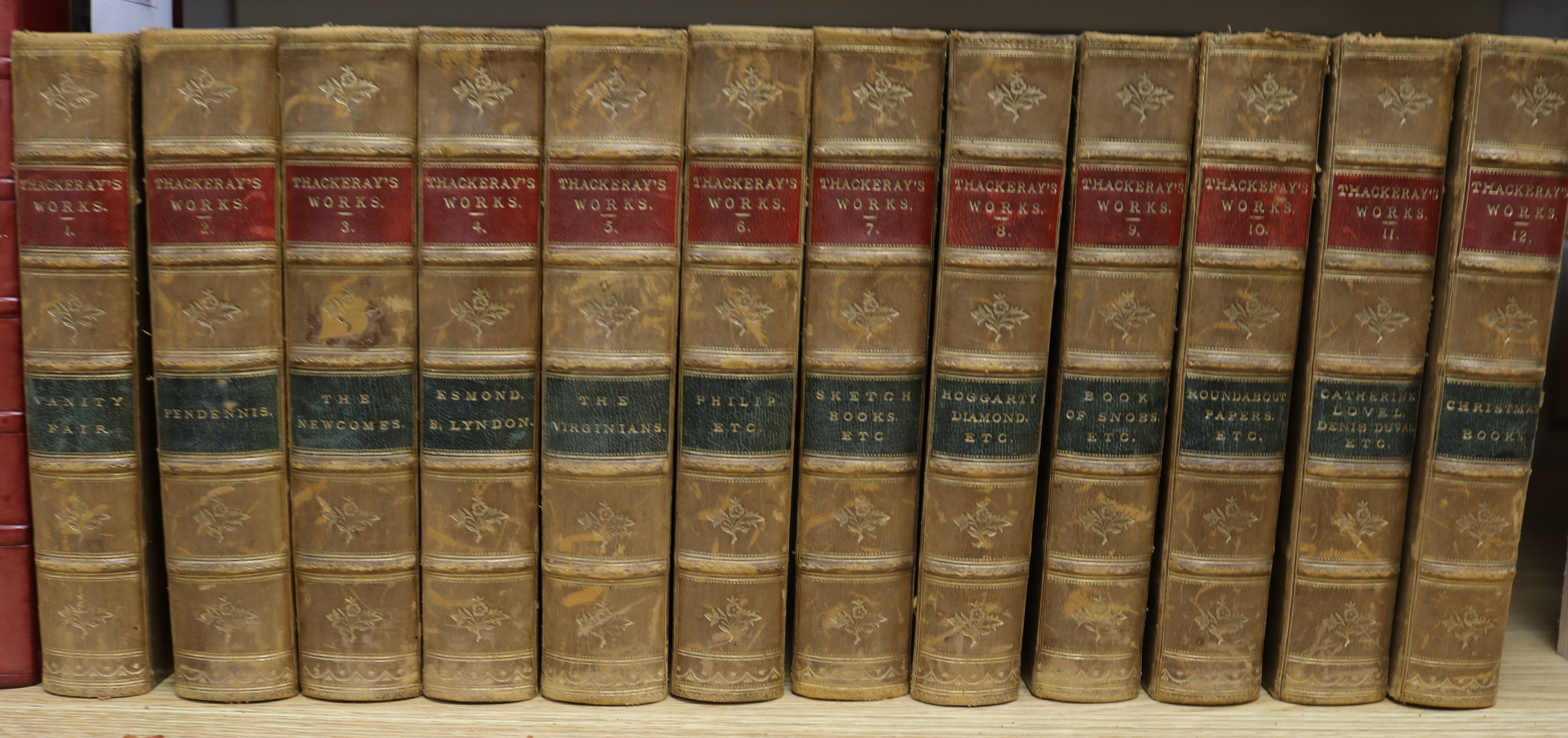 The Works by William Thackeray, 12 vols, ¾ tan calf with marbled boards, London, Smith Elder, 1891