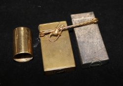 A 9ct gold collar, two lighters and a brooch