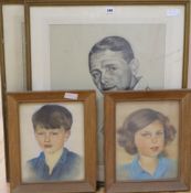 Michilis Chalminskley, pair of pastels, portraits of children dated 1940 and two other portraits