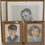 Michilis Chalminskley, pair of pastels, portraits of children dated 1940 and two other portraits