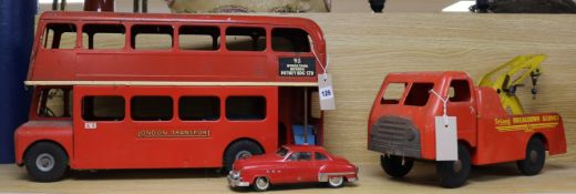 A Tri-ang tinplate double decker London bus and Breakdown Service truck and a Schuco Ingenico 5311