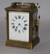 A gilt brass carriage clock, late 19th/early 20th century, with eight day movement and white-