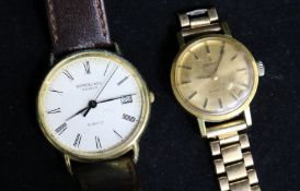 A quartz wristwatch, Raymond Weil, Geneve, number 9101, on leather strap and a lady's Zenith