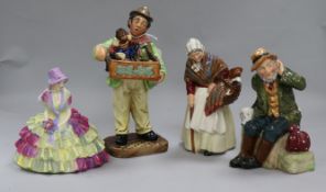 Four Royal Doulton figures: Chloe, Owd Willum, Grandma and Organ Grinder