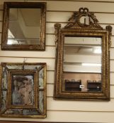A 19th century Continental gilt pier glass Mirror and two other small mirrors, H.73cm