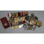 A WWI medal group to SJT. T.H. Field, Welsh regt. together with coins, medallions and two pocket