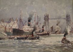 Ernest Harington, watercolour, The Thames at Tower Bridge, 24 x 34cm