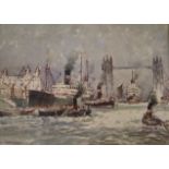 Ernest Harington, watercolour, The Thames at Tower Bridge, 24 x 34cm