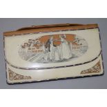 An Edwardian Regency style carved ivory and enamel purse