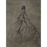 Circle of Constantin Guys (1802-92), pen and ink and wash, study of a lady in a cloak, 22.5 x 17cm