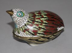 A Chinese cloisonne quail box and cover