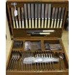 A Mappin & Webb canteen of silver plated Old English pattern cutlery and flatware for eight