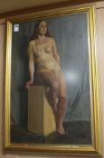 L.S. Michael OBE, oil on canvas, study of a female nude, student work at the Slade School, c.1937,
