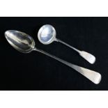 A George IV silver Old English pattern basting spoon, London, 1825 and a later silver sauce ladle,