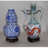 A Chinese doucai ewer and a blue and white vase