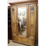 A Victorian Aesethic stencilled mirrored wardrobe, H.202cm