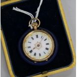 A cased Swiss 14ct gold fob watch.