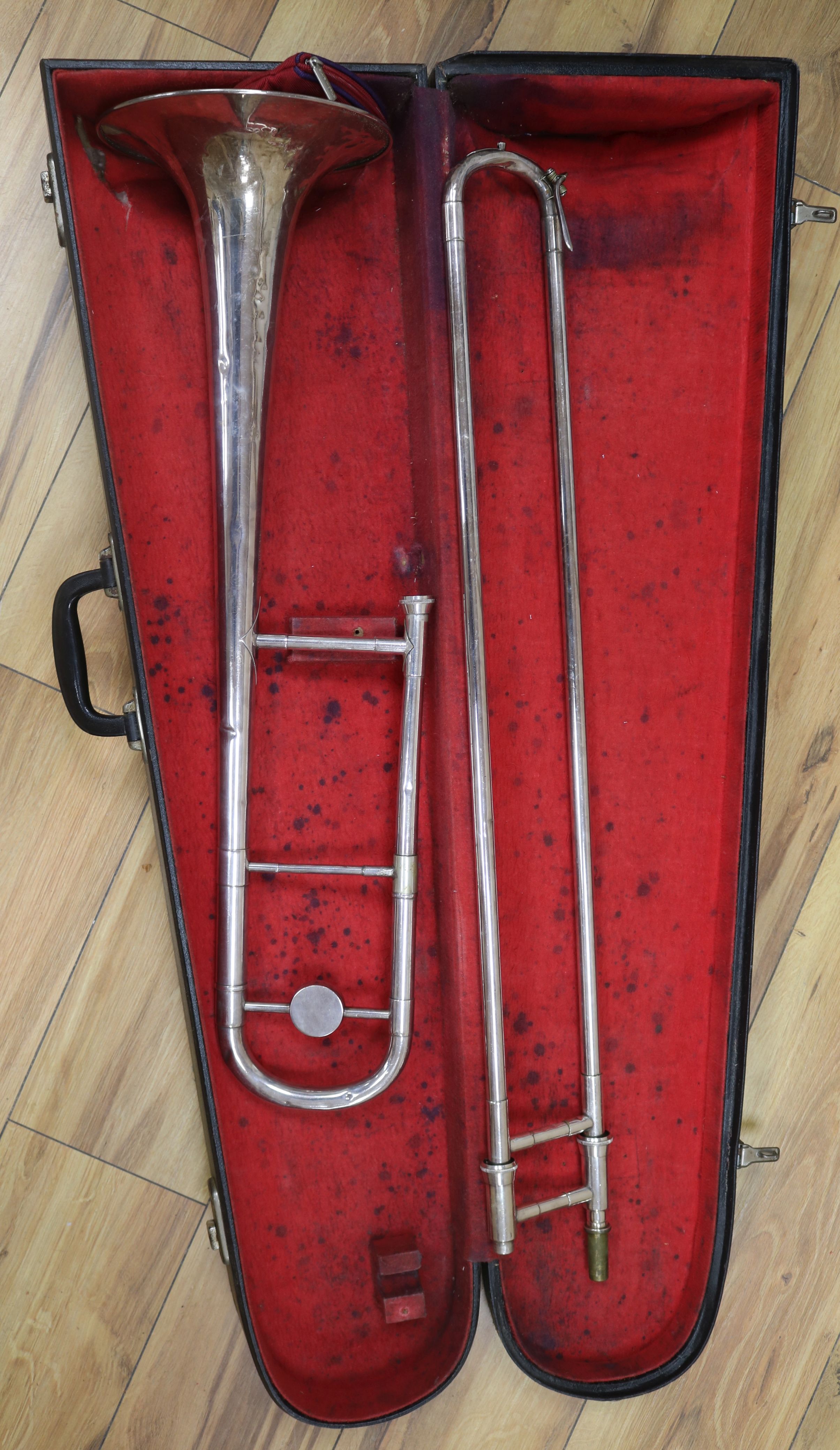 A cased trombone