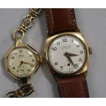 A lady's 9ct. gold Avia watch and a gentleman's 9ct. gold Lanco watch.